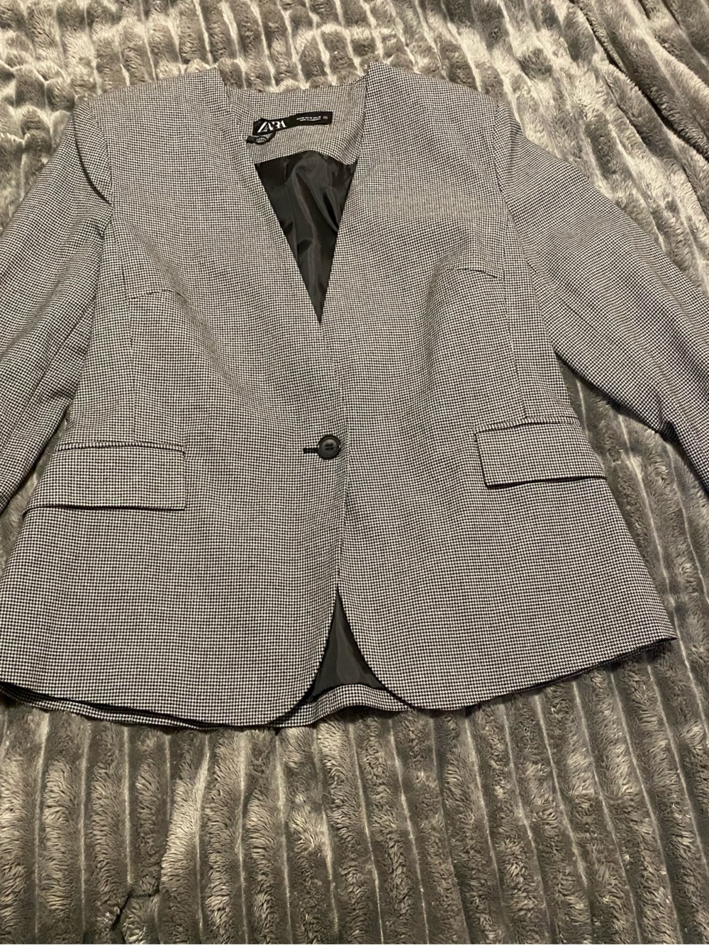 Zara Black and White Houndstooth Blazer